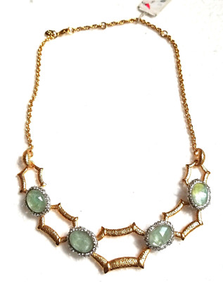 Alexis Bittar Miss Havisham Gemstone Crystal Gold Statement Chain Necklace NWT