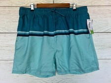 Burnside Trunk Swim Shorts Mens Size XLarge Teal Striped Swim Trunk Shorts New