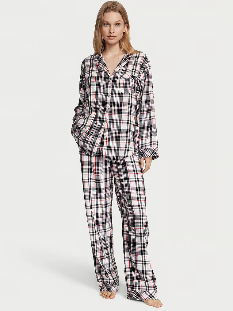 即納Victoria's secret Cotton & Flannel Long PJ Set 411552 VICTORIA'S SECRET Flannel Long PJ 2-pc Set Many Sizes XS,S,M