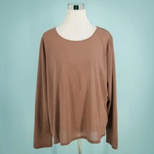 Chalet Size XL Brown Andrea Crew Scoop Neck Long Sleeve Boxy Artsy Lagenlook Top