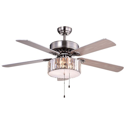 Kimalex 52-inch 3-light Lighted Ceiling Fan Wood Nickel Crystal Shade Pull Chain - Picture 3 of 5