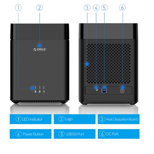 ORICO 2 Bay Hard Drive Enclosure SATA to USB 3.0 Magnetic Case for 2.5/3.5'' - Picture 7 of 8