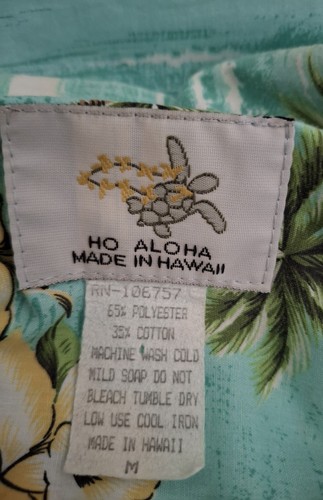 VINTAGE Ho Aloha Hawaiian Mens Blue Green Short Sleeve Button Floral Camp M - Picture 6 of 6