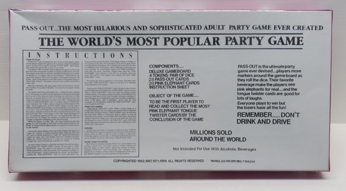 PASS OUT Board Game by Frank Bresee 1988 - Adult Drinking Game - New & Sealed - Picture 2 of 6