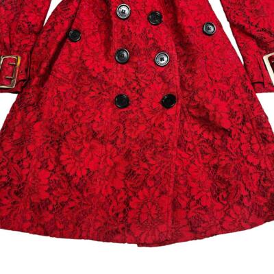 Tagged Burberry All Lace Trench Coat Silk Floral Pattern Red