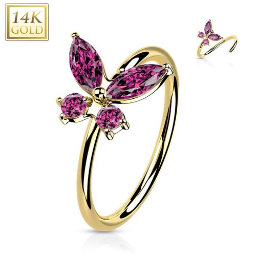14 Karat Solid Gold Nose Ring 20 Gauge Bendable Hoop with Butterfly - Picture 13 of 15