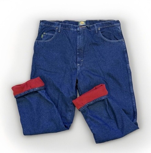 Cabela’s Jeans Fleece Lined Denim 100% Cotton Mens 42x34 Blue Warm Red Lining - Picture 6 of 12