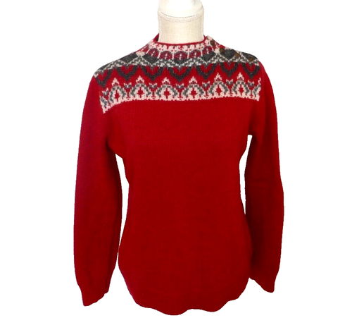 Coldwater Creek Red Beaded Patterned Holiday Sweater Womens Medium