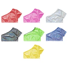 Kids Girls T-shirt Athletic Top Performance Vest Shiny Shirts Basic Sports Jazz