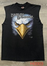 Vintage Harley Davidson 3D Black Tank Top Shirt 50/50 Size L Made in USA