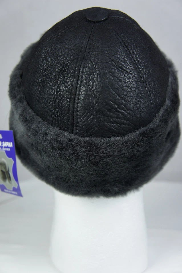 Negro/Gris Piel de Oveja Piel de Oveja Gorro Redondo Sombrero Cubo Invierno S-3XL Foto 3 de 4