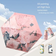 Oil Painting Sunscreen Parasol Outdoor Convinient Five Folding Umbrella With UV