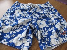 Hollister Men  s Swim Trunks Shorts Blue w White Hawaiian Hibiscus Large