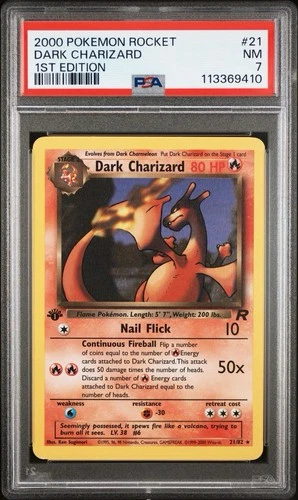 2000 POKEMON ROCKET #21 DARK CHARIZARD 1ST EDITION PSA 7 Near Mint