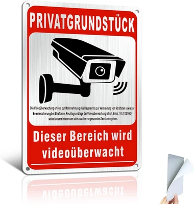 GOODVIA Videoüberwachung Privatgrundstück Schild 15x22cm Selbstklebend DSGVO Alu X1