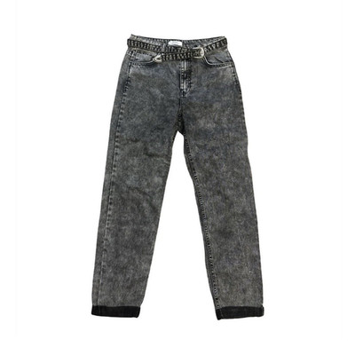 Bershka Damen Mom Jeans Grau Acid-Waschung High Waist Denim Gr. 38