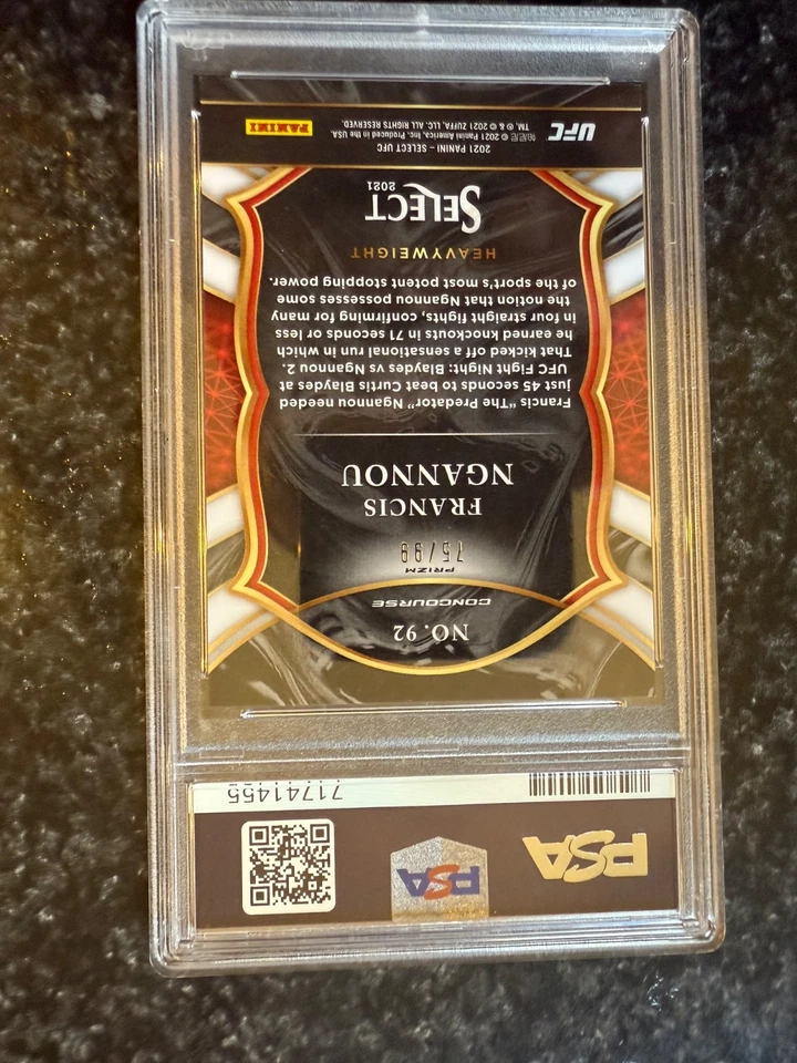 2021 Panini Select UFC #92 Francis Ngannou Red Prizm PSA 10 - Image 3 of 3