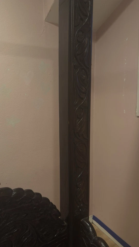 Handcrafted Indian Solid Wood Canopy Bed Frame – Intricately Carved (Queen/King) - Image 2 of 4