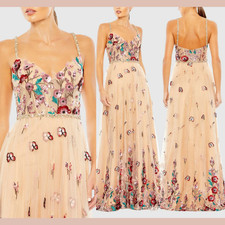 NWT Mac Duggal  6  681101 Embellished Floral A Line Gown Butterfly Nude J2345