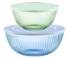 Pyrex Colors (2-Pack) Sculpted Tinted Medium/Large Glass Mixing Bowls with Lids,