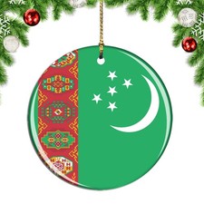 Turkmenistan Flag Round Christmas ornament city travel souvenir