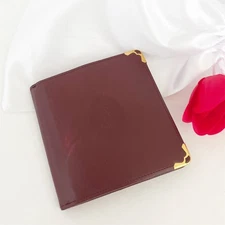 Must de Cartier Bifold Wallet Bordeaux Calfskin Leather Gold Tone