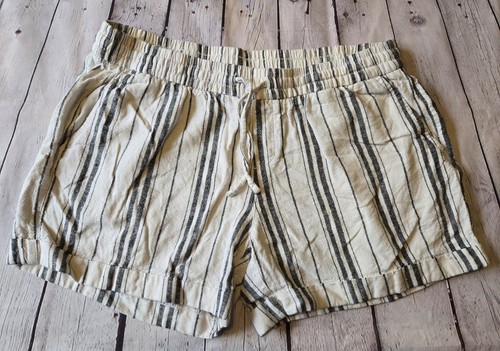 Old Navy Womens L Shorts Linen Blend Drawstring Regular Fit Cuffs Pockets Stripe