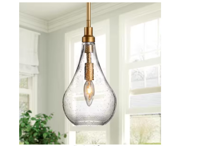 Uolfin Modern Island Pendant Light, Iros 1-Light Brass Gold Teardrop Chandelier