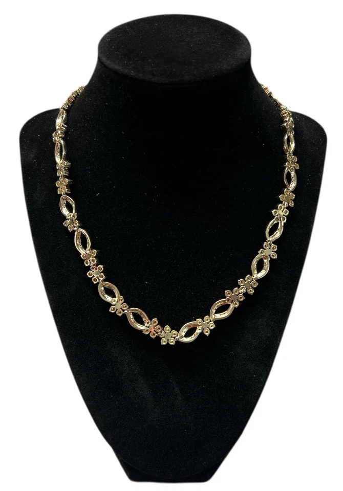 Nadri Gold Tone Necklace with Sparkling Crystal Flowers and Leaf Accents READ - Image 2 of 4