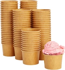 100 Pack Disposable Paper Ice Cream Cups, Dessert Bowls for Sundae Bar, Frozen Y
