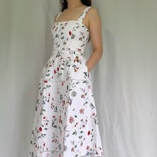 NEW Reformation Everett Linen Midi Dress Corsini White Multi Floral | US 2 UK 6