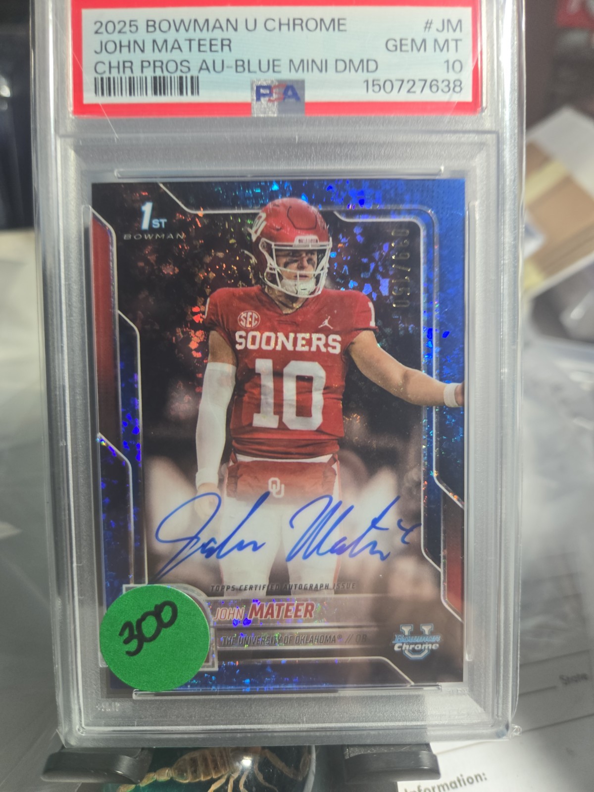John Mateer 2025 Bowman U Chrome Blue Mini Diamond Auto  PSA 10 HOT 🔥!