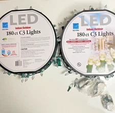 2 Reels 180 LED C3 Christmas Lights Warm White Energy Star Indoor Outdoor +Bulbs