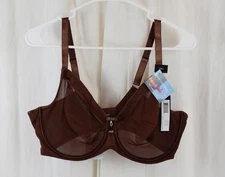 Curvy Couture Womens Sheer Mesh Full-Coverage Unlined Bra Chocolate Size 36G