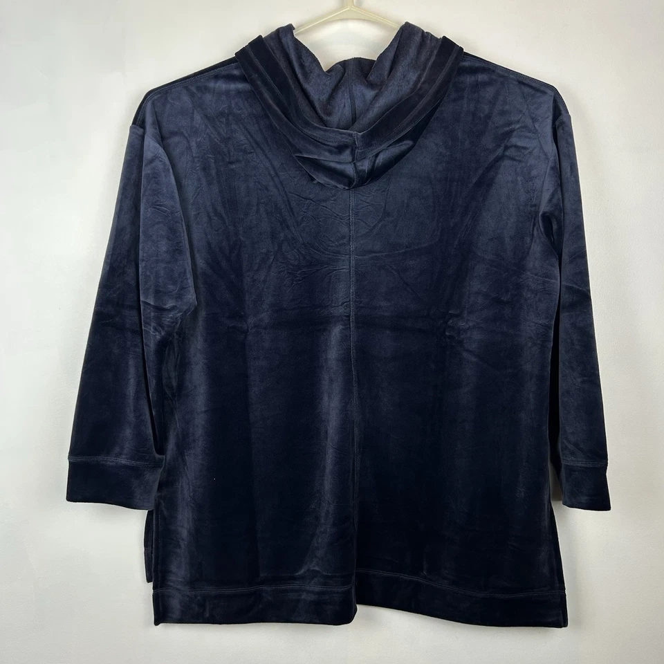 Chicos Zenergy Sweatshirt Womens XL Navy Blue Velour Hoodie 3 Tunic Soft Casual - Image 2 of 4