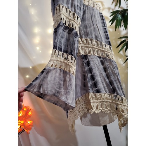 Etc Crochet Tie Dye Boho Flowy Long Sleeve Gauze Blouse Top Womens One Size Gray - Picture 4 of 10
