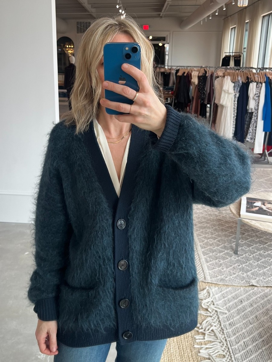 Acne Rives Mohair Cardigan Navy Blue Size XS Wool Blend | eBay