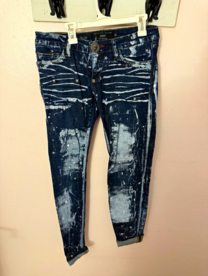 Philipp Plein women s blue/white paint splatter skinny jeans, size 28