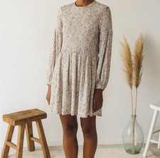 Ganni Floral-Print Georgette Mini Dress in Egret size 40/8