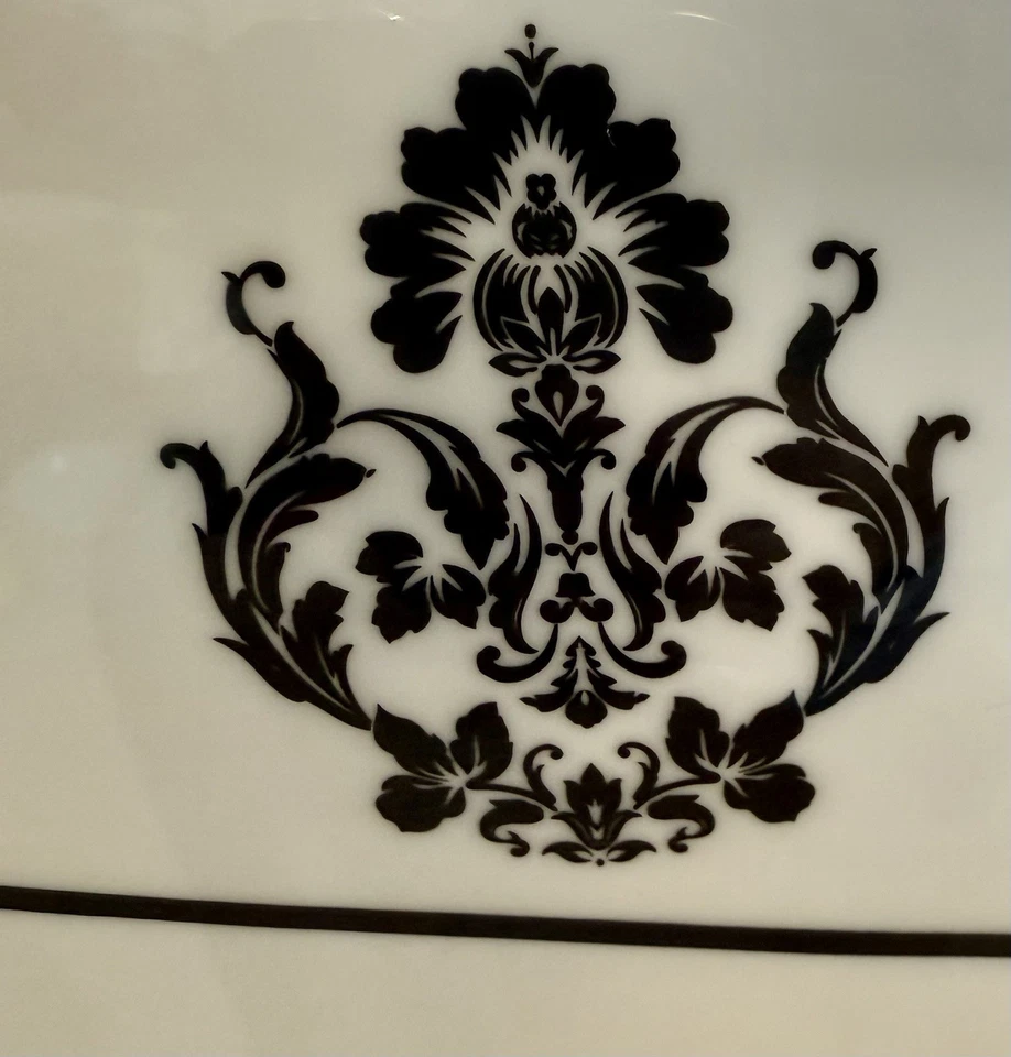 Nicole Miller Home Ceramic Tissue Box Cover Black & White Damask 6.5” Elegant - Image 2 of 4