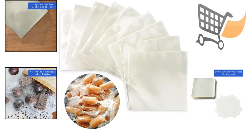 Paquete de 300 envoltorios de caramelos de celofán transparente de 5x5 pulgadas para caramelos chocolate Foto 2 de 4