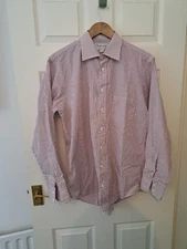 Burberry Shirt 16 Burgundy White Striped Classic Fit Jermyn London Cotton USA