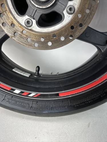 04-05 Honda CBR1000RR Rear Wheel Rim w Brake Rotor Tire CBR1000 Oem STRAIGHT BLK - Picture 2 of 14