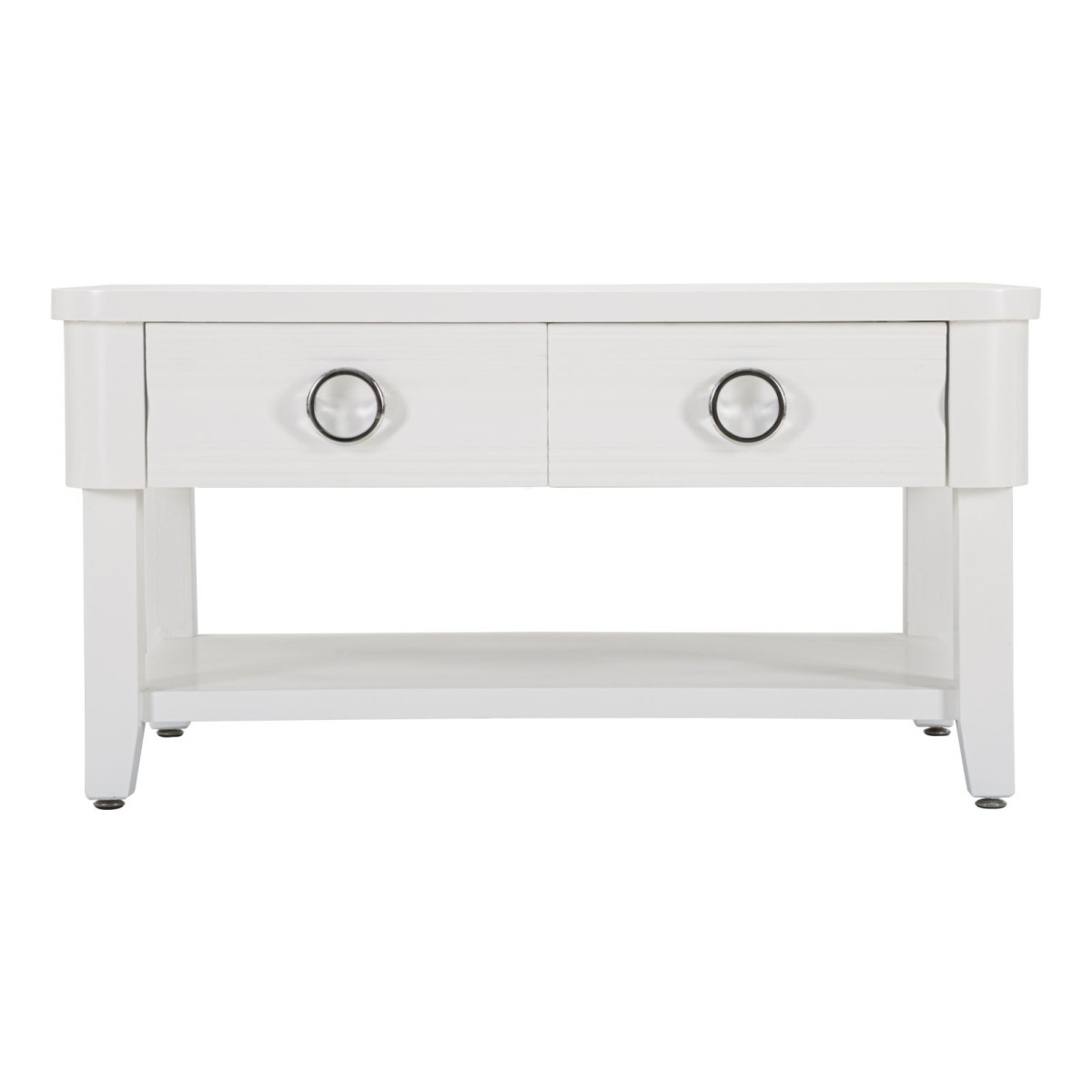 Table basse bois 90cm blanc Shine meuble de salon rectangulaire