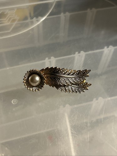VINTAGE DAMASZENER BROSCHE Jugendstil �� Flapper Stil mit Federn Perle Emaille Gold - Bild 2 von 2