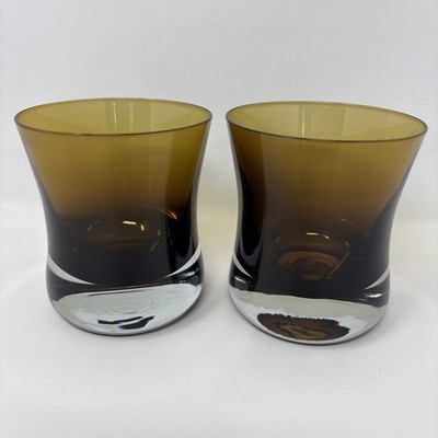 Two Low Ball Smoke / Brown 4.25'' Glass Tumbler Bar Heavy