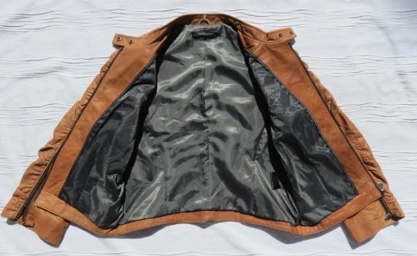 Chaqueta Top WILLIAM RAST Para Mujer L Marrón Coñac Cuero Manteroso Cremalleras Mangas 3/4 Foto 4 de 4