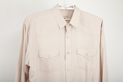 Roper Shirt Mens 2XL XXL Beige Striped Pearl Snap Long Sleeve Western Pockets - Picture 2 of 12