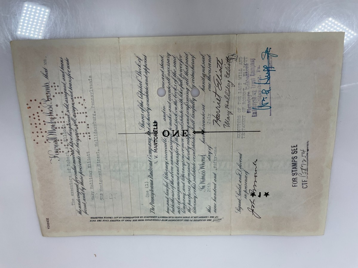 Stock certificate Pennsylvania Railroad Company 5 Shares, dated 
