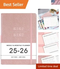 Compact 2025-2026 Planner - Weekly & Monthly Layouts, Elegant Rose Gold Saffiano